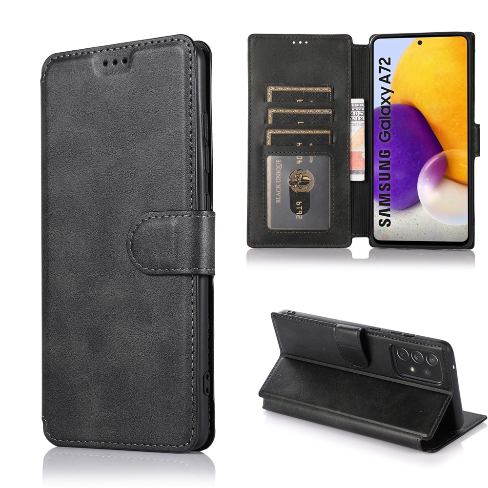 All-round PU Leather Wallet Phone Stand Case Protector for Samsung Galaxy A72 4G/5G - Black-10