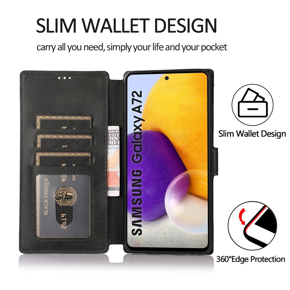 All-round PU Leather Wallet Phone Stand Case Protector for Samsung Galaxy A72 4G/5G - Black-3