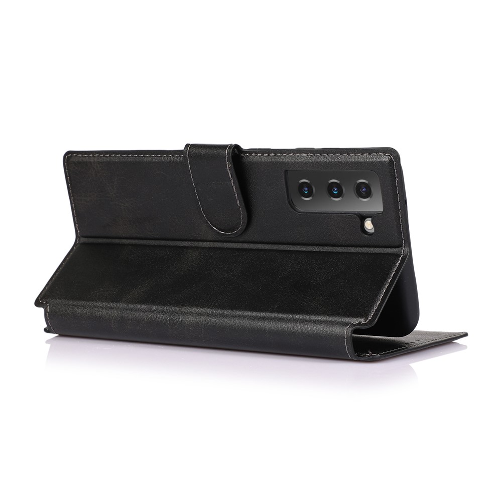 Leather Stand Wallet Cover Protective Cell Phone Case Shell for Samsung Galaxy S21+ 5G - Black-5