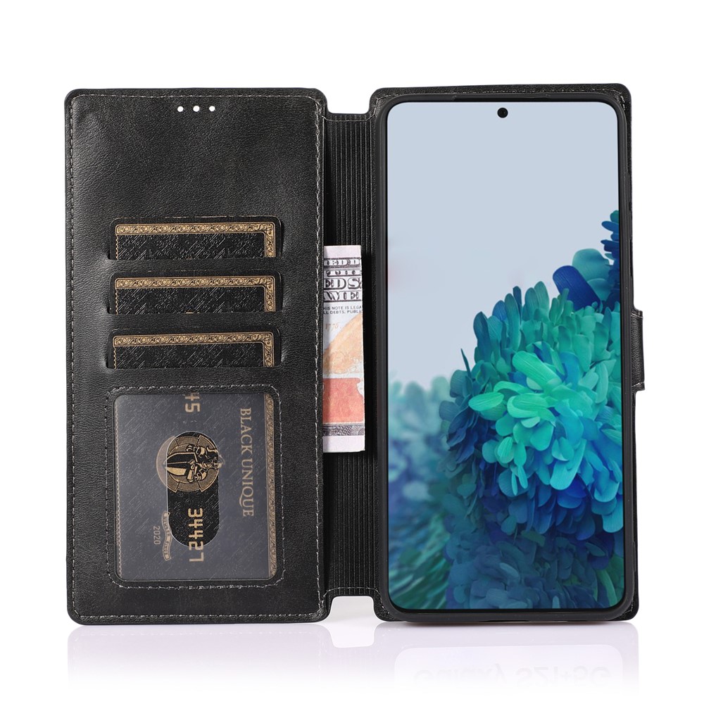 Leather Stand Wallet Cover Protective Cell Phone Case Shell for Samsung Galaxy S21+ 5G - Black-6