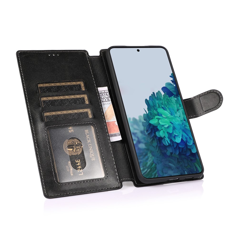 Leather Stand Wallet Cover Protective Cell Phone Case Shell for Samsung Galaxy S21+ 5G - Black-7