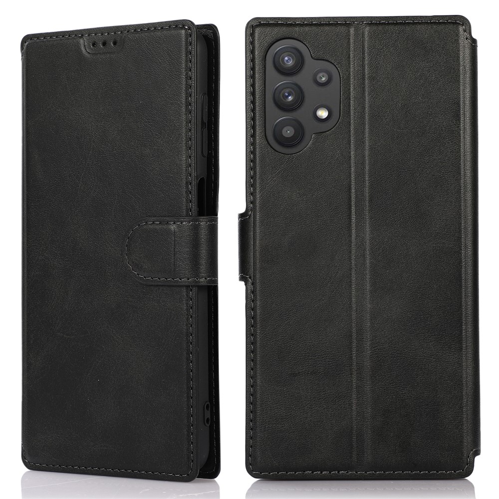 Soft TPU + PU Leather Cover Stand Wallet Phone Case for Samsung Galaxy A32 4G (EU Version) - Black-1