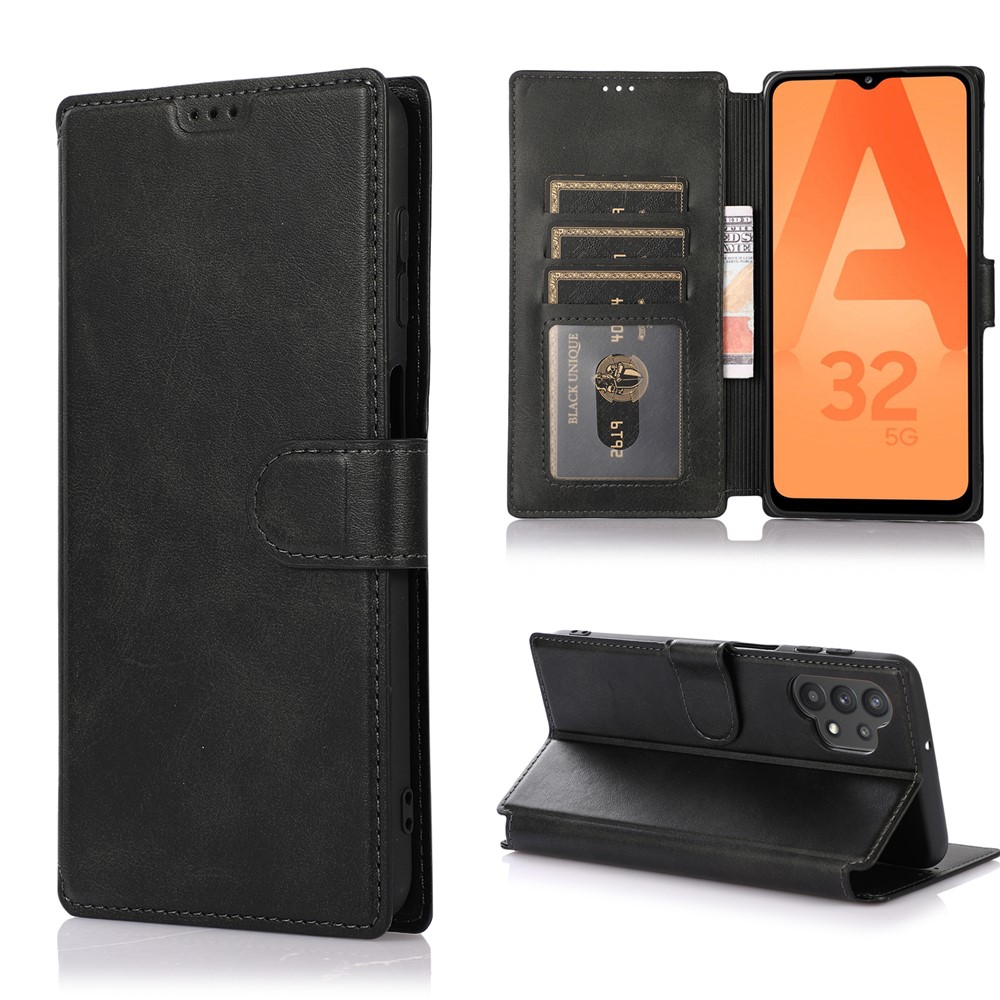 Soft TPU + PU Leather Cover Stand Wallet Phone Case for Samsung Galaxy A32 4G (EU Version) - Black-10