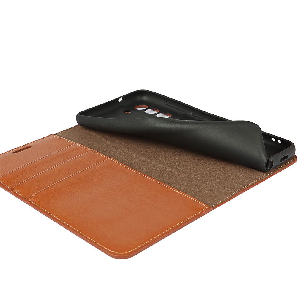 Crazy Horse Genuine Leather Protective Wallet Phone Case with Stand for Samsung Galaxy S21 FE - Brown-10