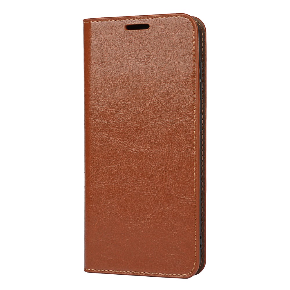 Crazy Horse Genuine Leather Protective Wallet Phone Case with Stand for Samsung Galaxy S21 FE - Brown-4