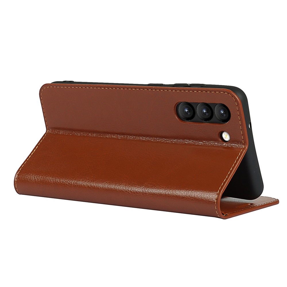 Crazy Horse Genuine Leather Protective Wallet Phone Case with Stand for Samsung Galaxy S21 FE - Brown-6