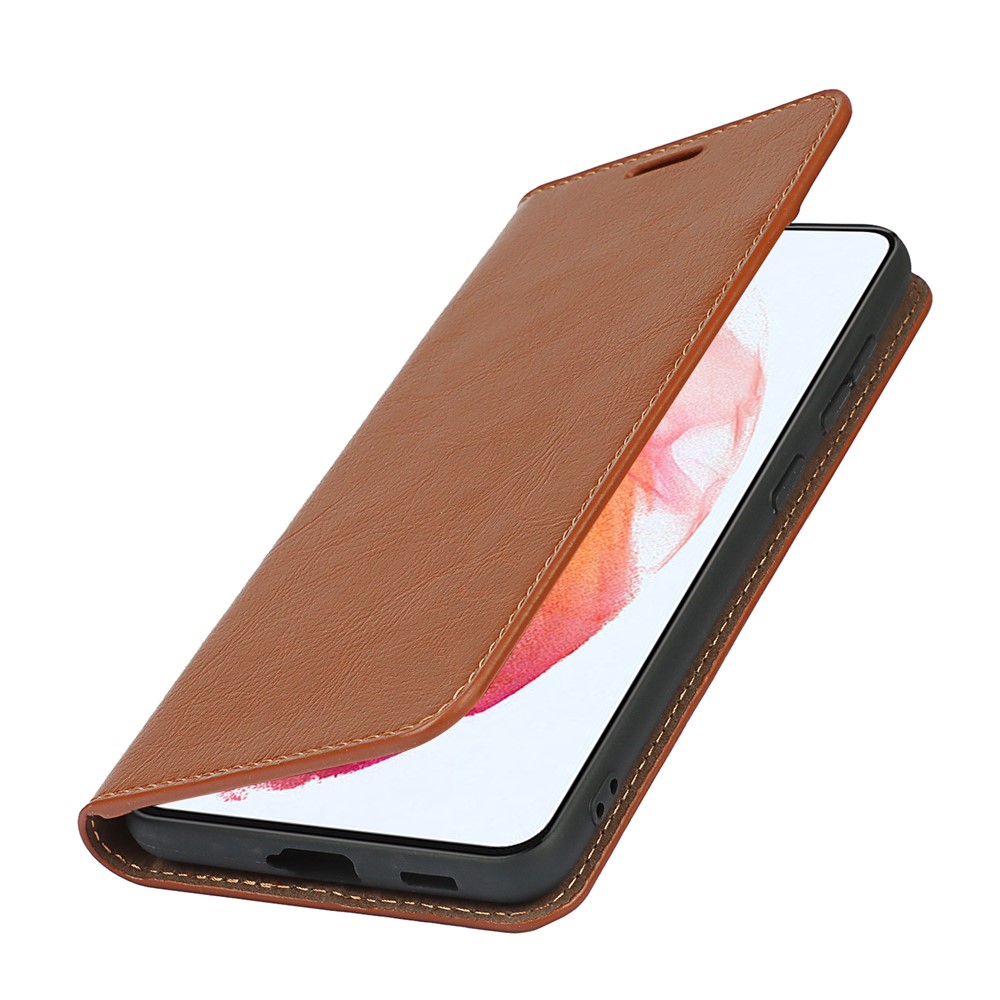 Crazy Horse Genuine Leather Protective Wallet Phone Case with Stand for Samsung Galaxy S21 FE - Brown-8