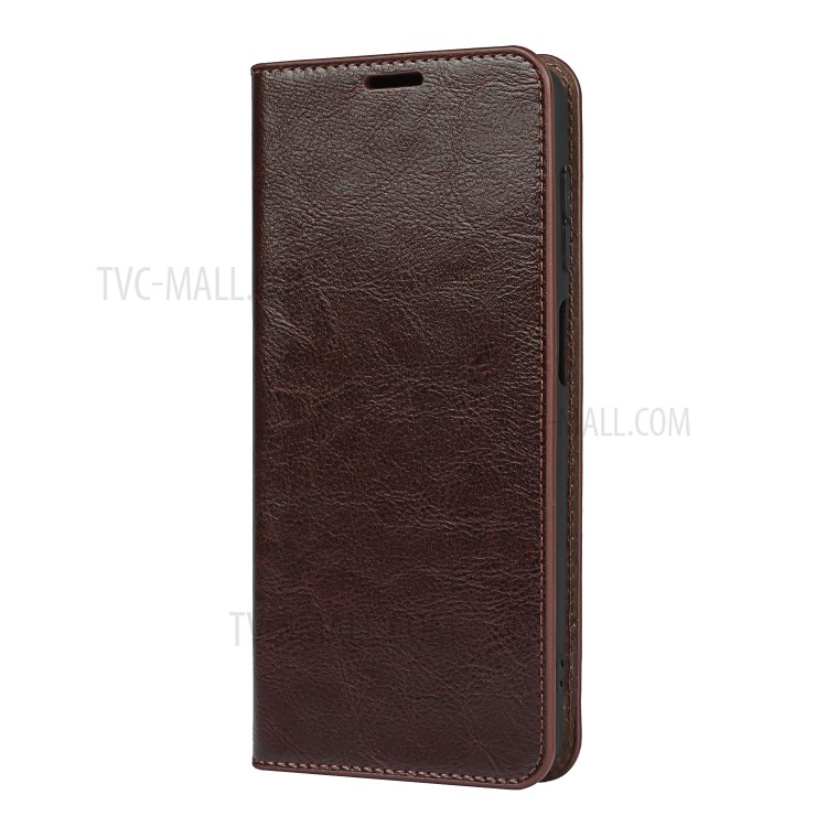 Crazy Horse Texture Genuine Leather Stand Design Wallet Protective Shell for Samsung Galaxy M12 - Coffee-4