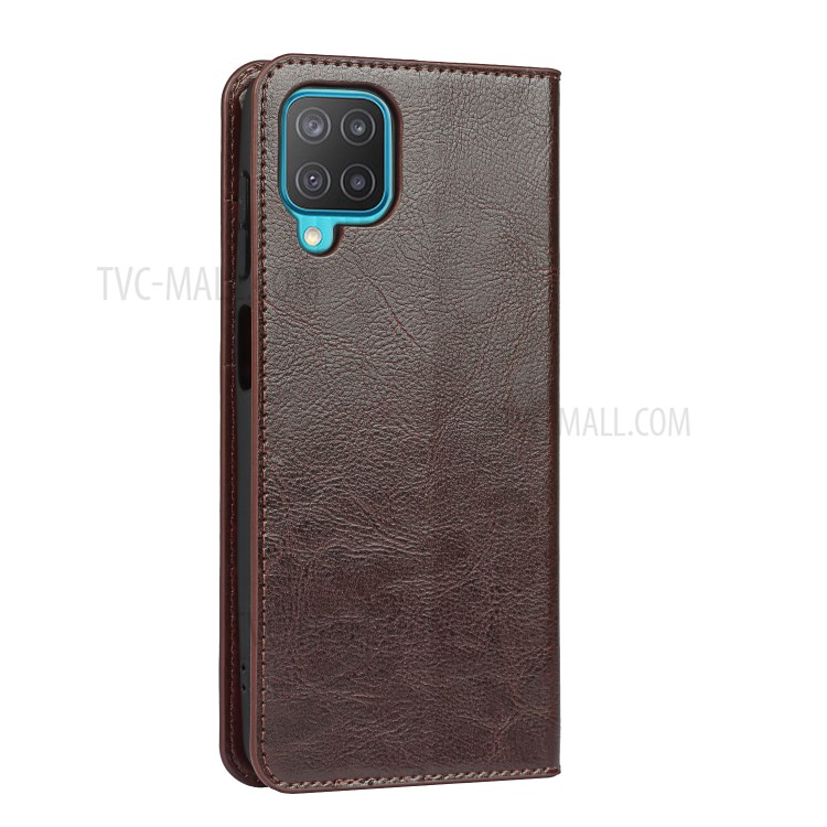 Crazy Horse Texture Genuine Leather Stand Design Wallet Protective Shell for Samsung Galaxy M12 - Coffee-5
