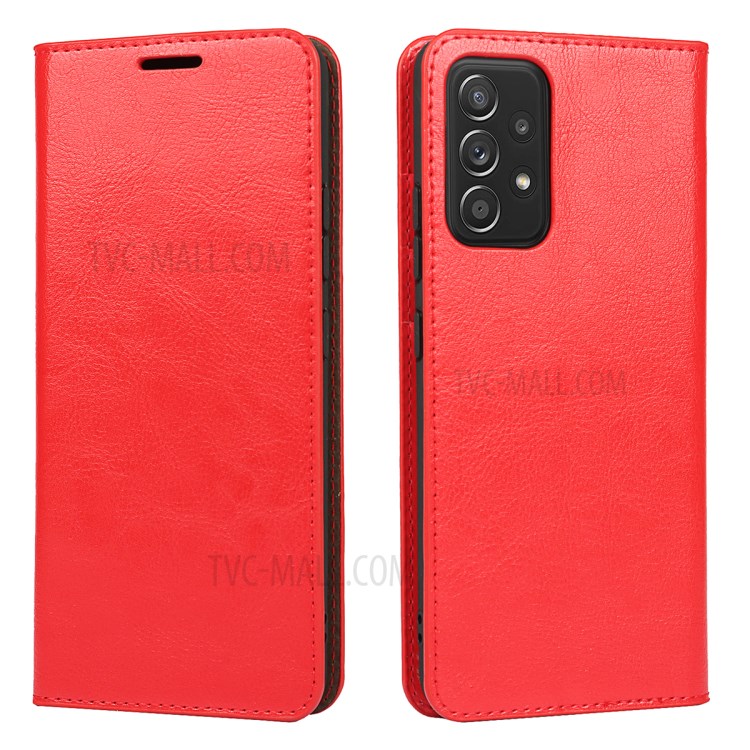 Full Protective Crazy Horse Skin Genuine Leather Wallet Phone Case with Stand for Samsung Galaxy A82 5G - Red-1
