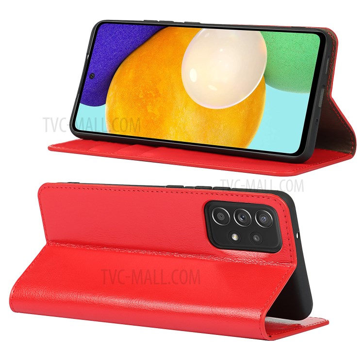 Full Protective Crazy Horse Skin Genuine Leather Wallet Phone Case with Stand for Samsung Galaxy A82 5G - Red-2