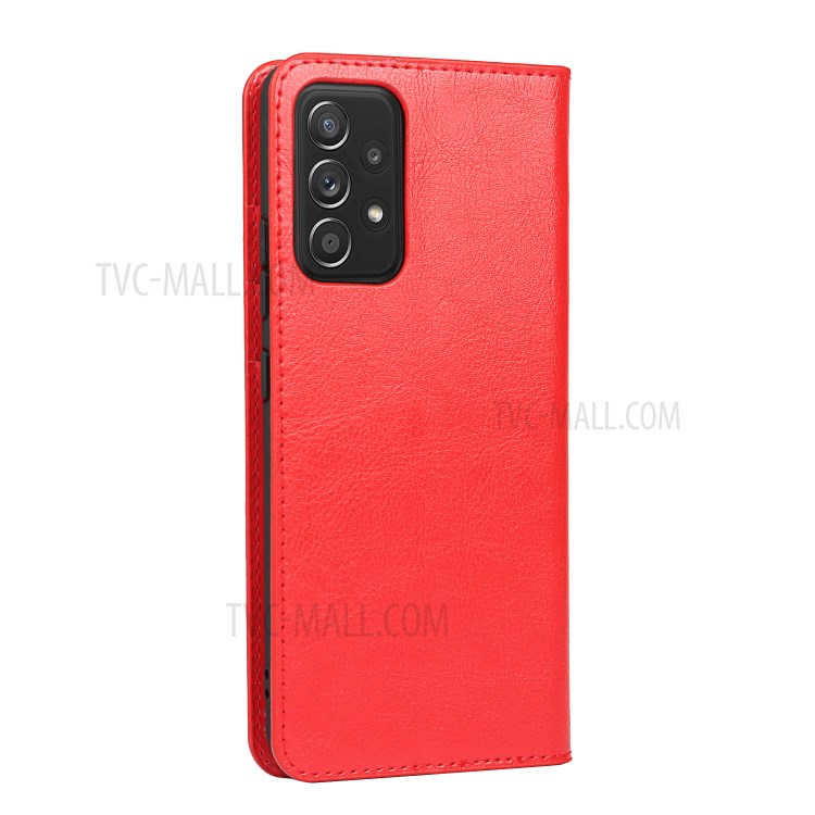 Full Protective Crazy Horse Skin Genuine Leather Wallet Phone Case with Stand for Samsung Galaxy A82 5G - Red-5