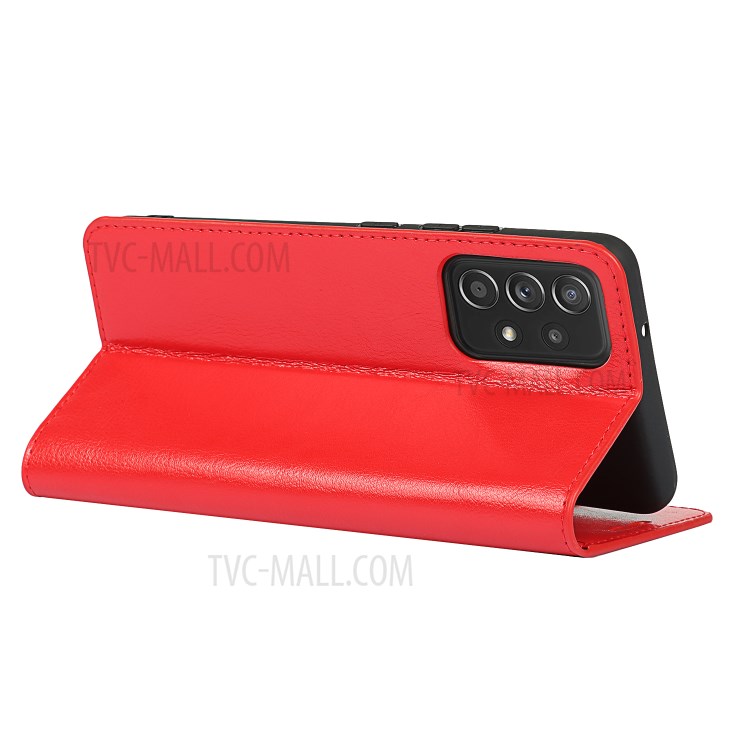 Full Protective Crazy Horse Skin Genuine Leather Wallet Phone Case with Stand for Samsung Galaxy A82 5G - Red-6