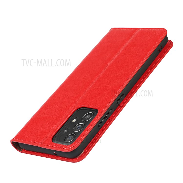 Full Protective Crazy Horse Skin Genuine Leather Wallet Phone Case with Stand for Samsung Galaxy A82 5G - Red-8