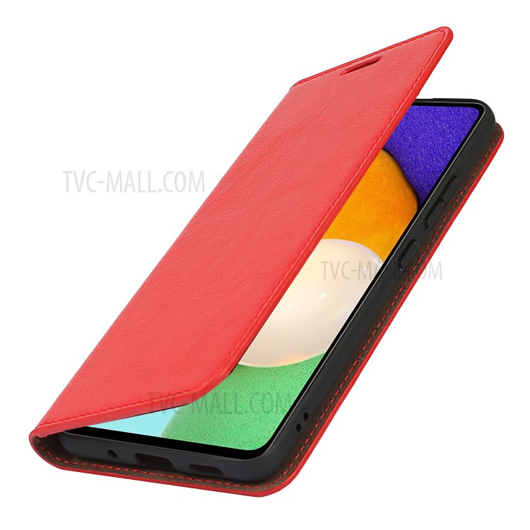 Full Protective Crazy Horse Skin Genuine Leather Wallet Phone Case with Stand for Samsung Galaxy A82 5G - Red-9