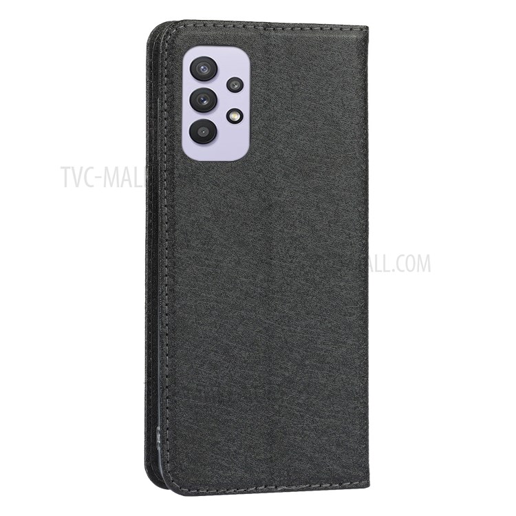 Full Protection Silk Texture Leather Wallet Case for Samsung Galaxy A32 5G - Black-3