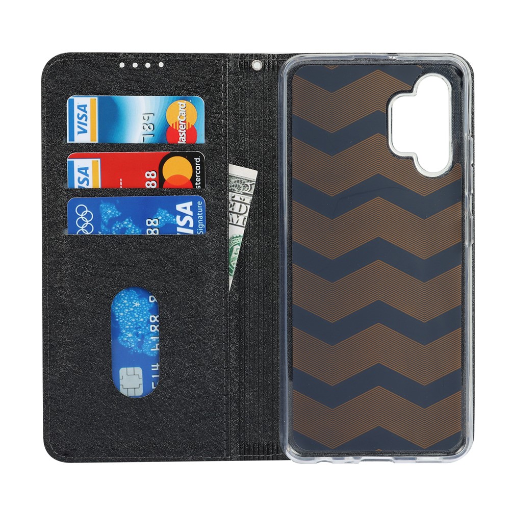 Silk Texture Leather Wallet Case with Strap for Samsung Galaxy A32 4G (EU Version) - Black-6