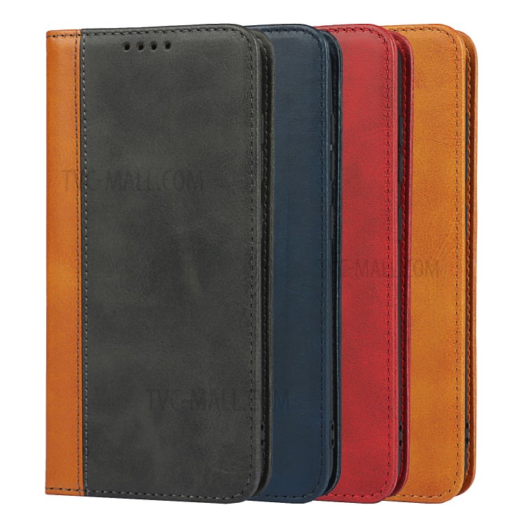 Auto-absorbed Bi-colour Splicing Magnetic Stand Design Leather Wallet Cover for Samsung Galaxy S21 FE - Red-11