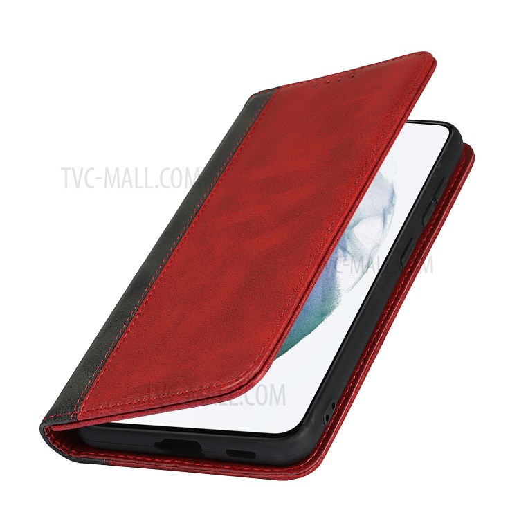 Auto-absorbed Bi-colour Splicing Magnetic Stand Design Leather Wallet Cover for Samsung Galaxy S21 FE - Red-6