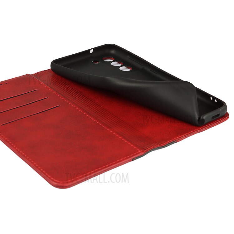 Auto-absorbed Bi-colour Splicing Magnetic Stand Design Leather Wallet Cover for Samsung Galaxy S21 FE - Red-8