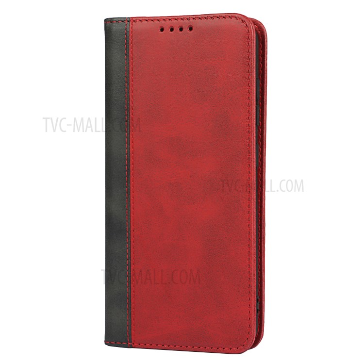 Auto-absorbed Bi-colour Splicing Magnetic Stand Design Leather Wallet Cover for Samsung Galaxy S21 FE - Red-9