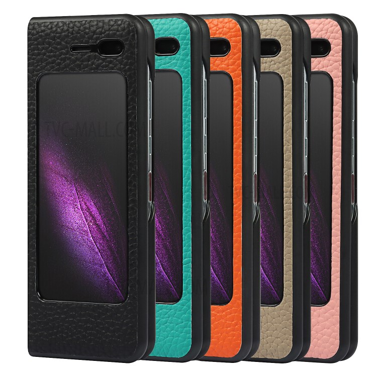 Litchi Texture Genuine Leather Kickstand Phone Case Cover for Samsung Galaxy Fold - Pink-11