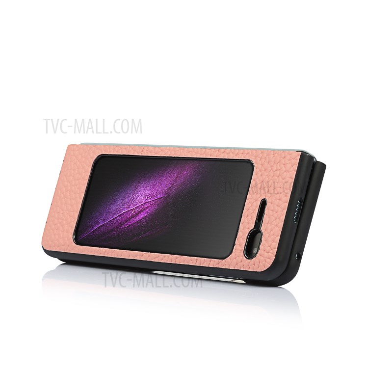 Litchi Texture Genuine Leather Kickstand Phone Case Cover for Samsung Galaxy Fold - Pink-3
