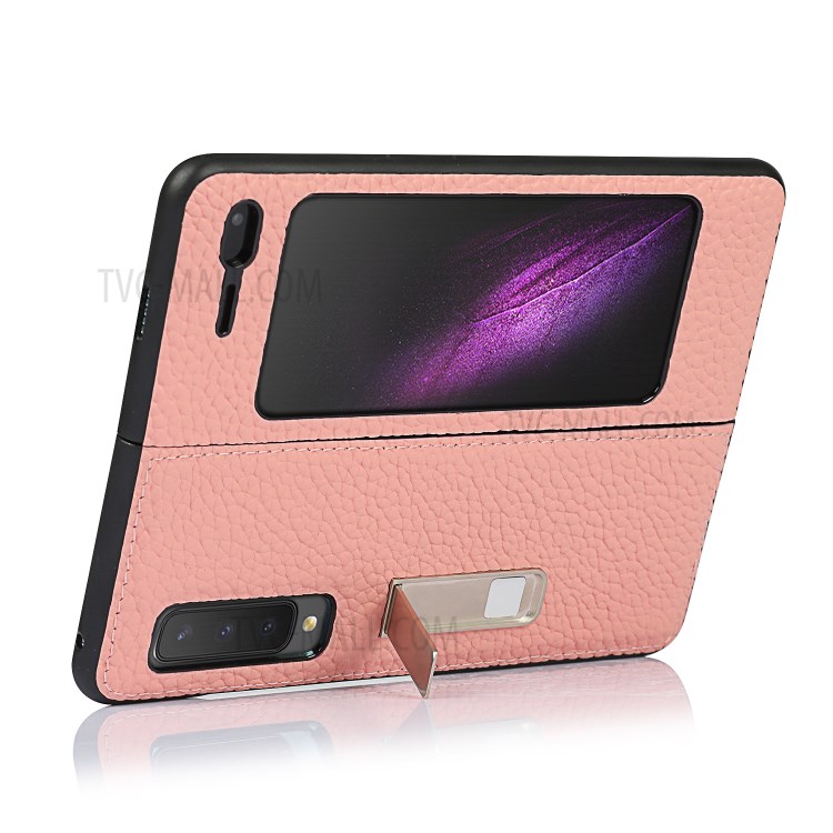 Litchi Texture Genuine Leather Kickstand Phone Case Cover for Samsung Galaxy Fold - Pink-6