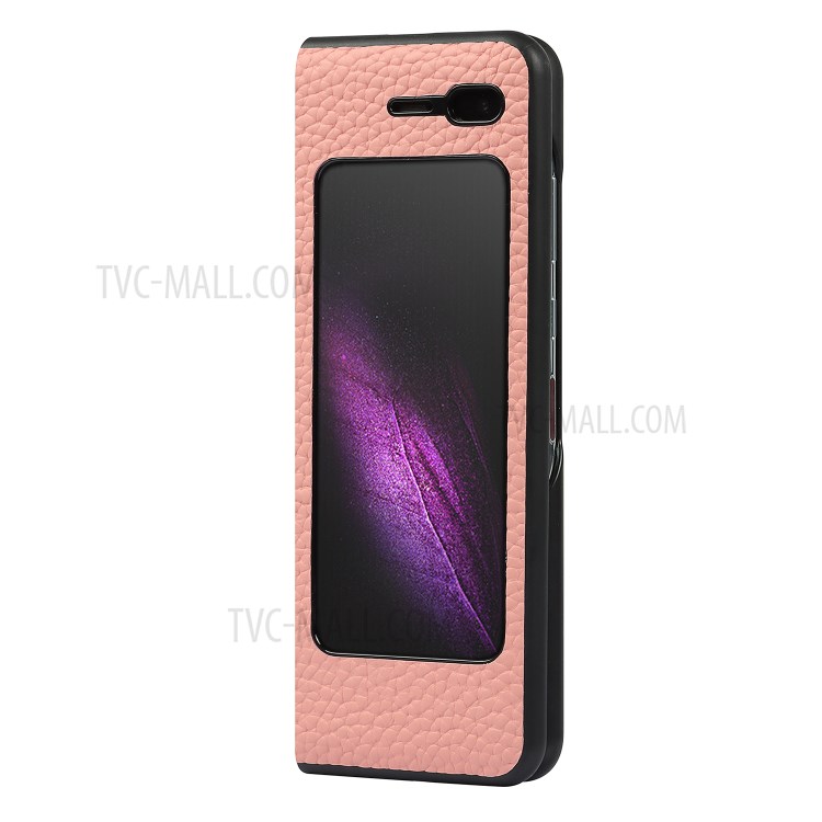 Litchi Texture Genuine Leather Kickstand Phone Case Cover for Samsung Galaxy Fold - Pink-7