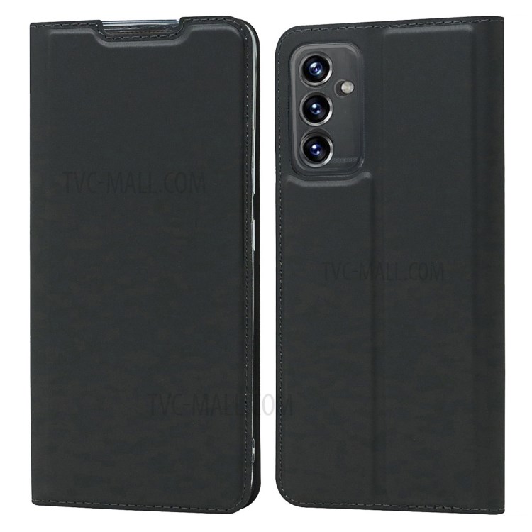 Auto-absorbed Folio Flip PU Leather Phone Shell Stand Case with Card Slot for Samsung Galaxy A82 5G - Black-1