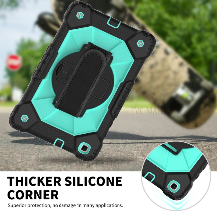 PC + TPU + Silicone Contrast Color Tablet Case Cover with Hand Strap Kickstand Design for Samsung Galaxy Tab A 8.0 Wi-Fi (2019) SM-T290 - Black/Aqua-3