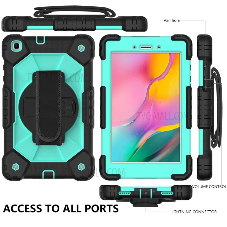 PC + TPU + Silicone Contrast Color Tablet Case Cover with Hand Strap Kickstand Design for Samsung Galaxy Tab A 8.0 Wi-Fi (2019) SM-T290 - Black/Aqua-5
