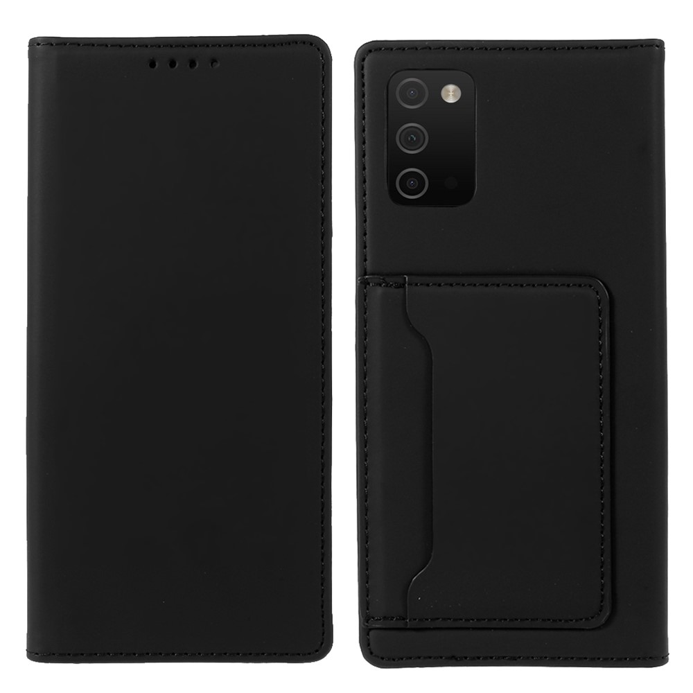 Automatic Suction Liquid Silicone Feel Leather Coated TPU Wallet Case for Samsung Galaxy A03s - Black-1