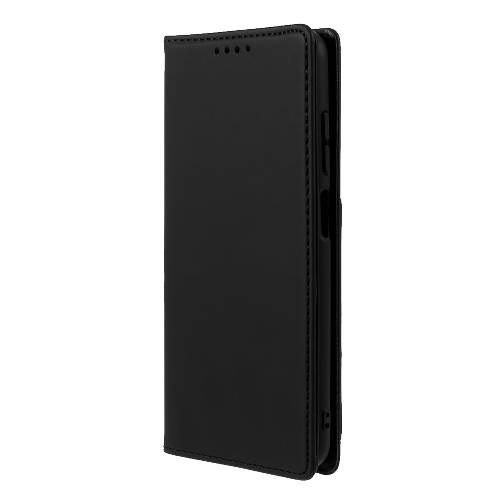 Automatic Suction Liquid Silicone Feel Leather Coated TPU Wallet Case for Samsung Galaxy A03s - Black-2