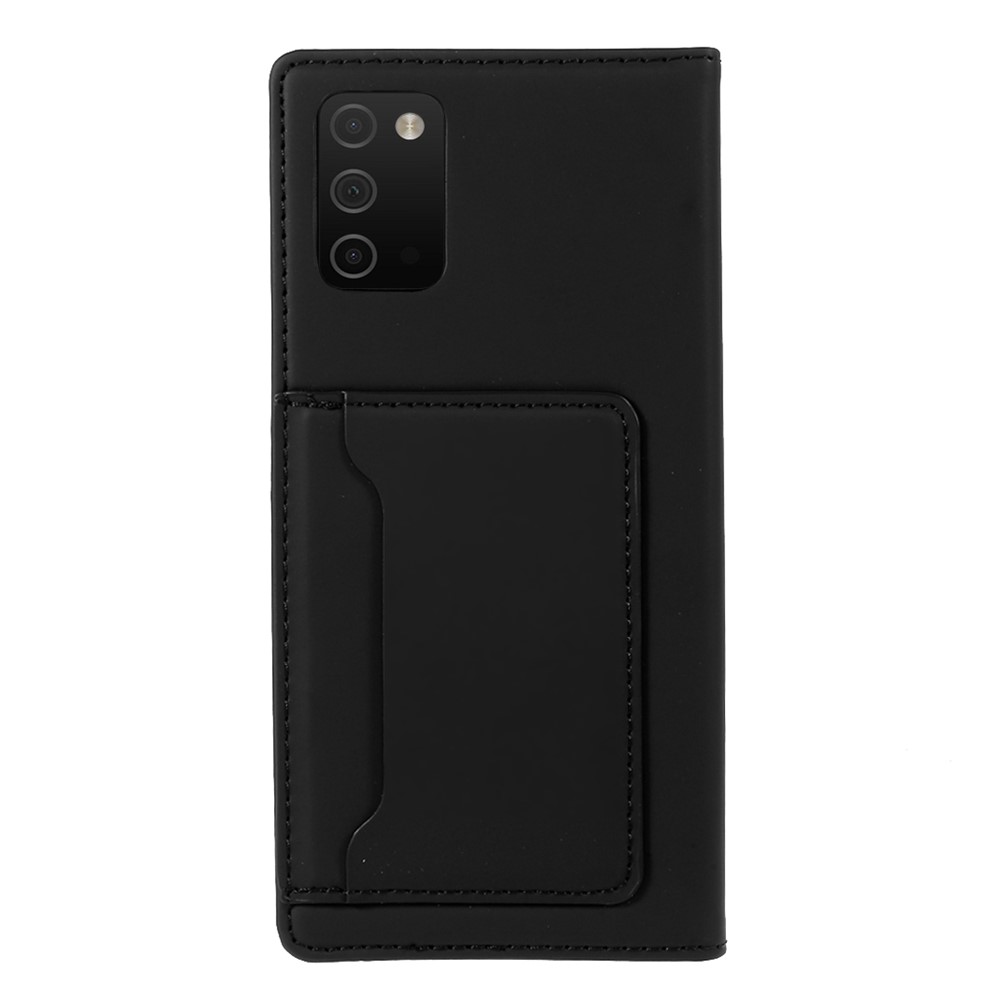 Automatic Suction Liquid Silicone Feel Leather Coated TPU Wallet Case for Samsung Galaxy A03s - Black-3