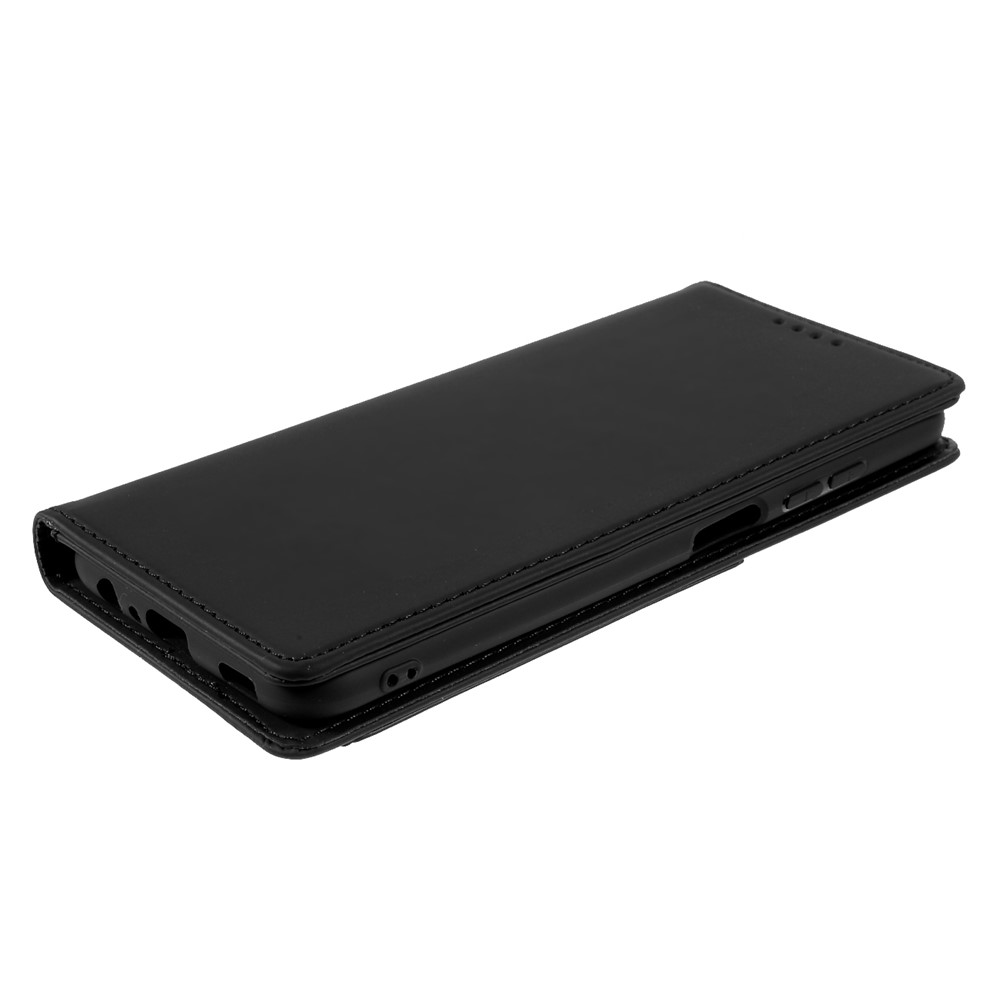 Automatic Suction Liquid Silicone Feel Leather Coated TPU Wallet Case for Samsung Galaxy A03s - Black-4