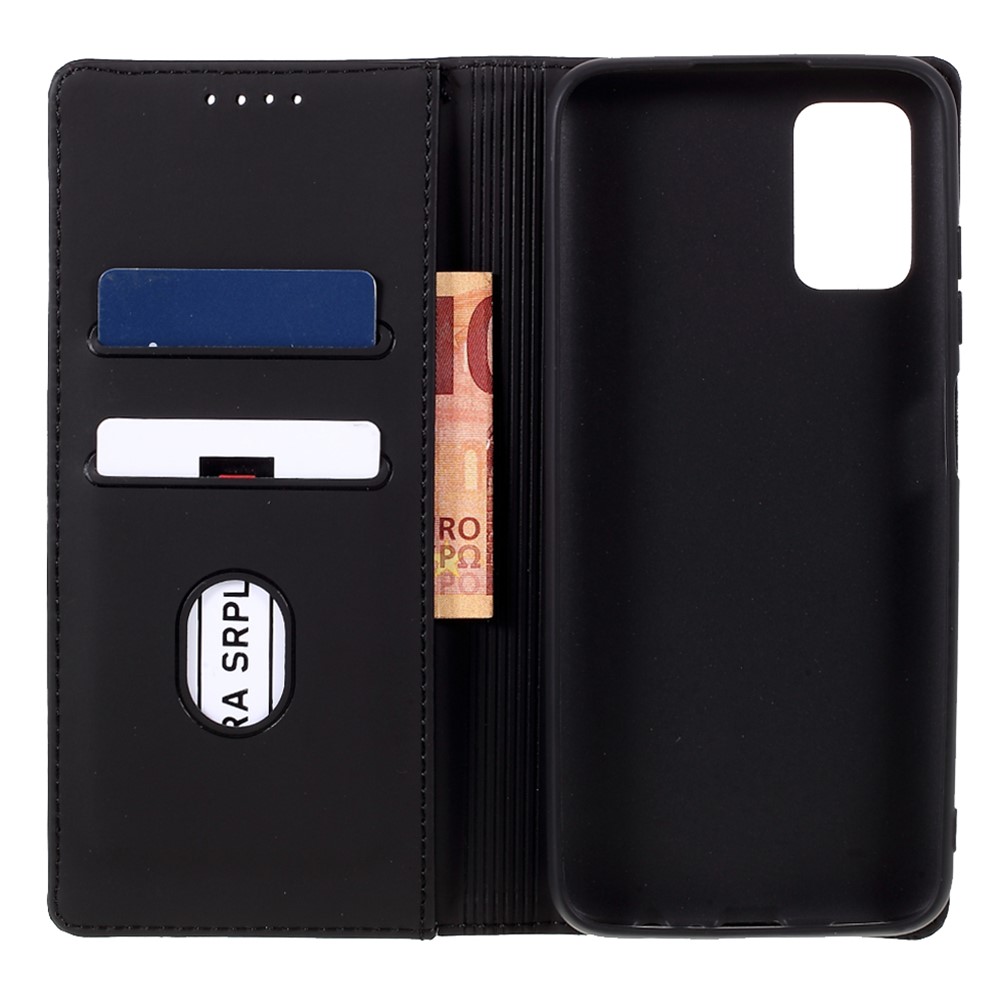 Automatic Suction Liquid Silicone Feel Leather Coated TPU Wallet Case for Samsung Galaxy A03s - Black-7