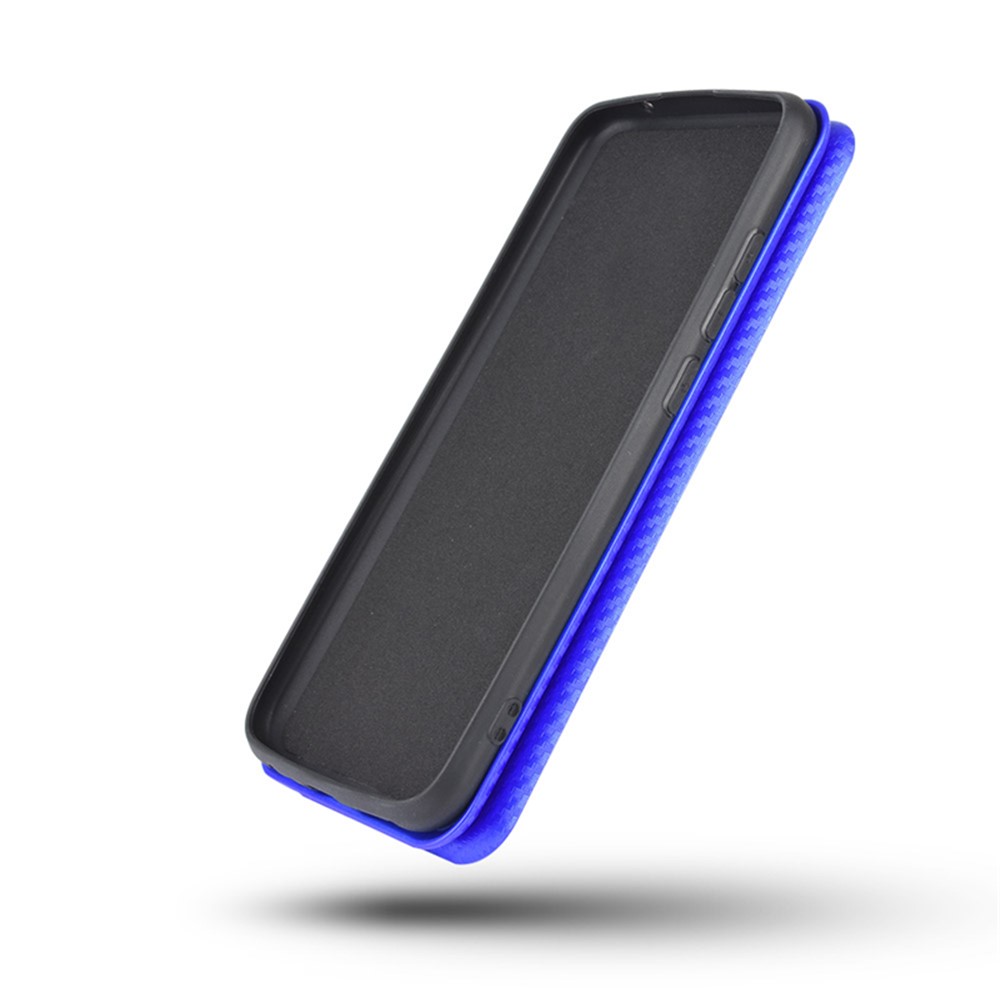 Automatic Absorption Carbon Fiber Texture Leather Stand Case with Card Slot and Ring Strap for Samsung Galaxy A03s - Blue-12