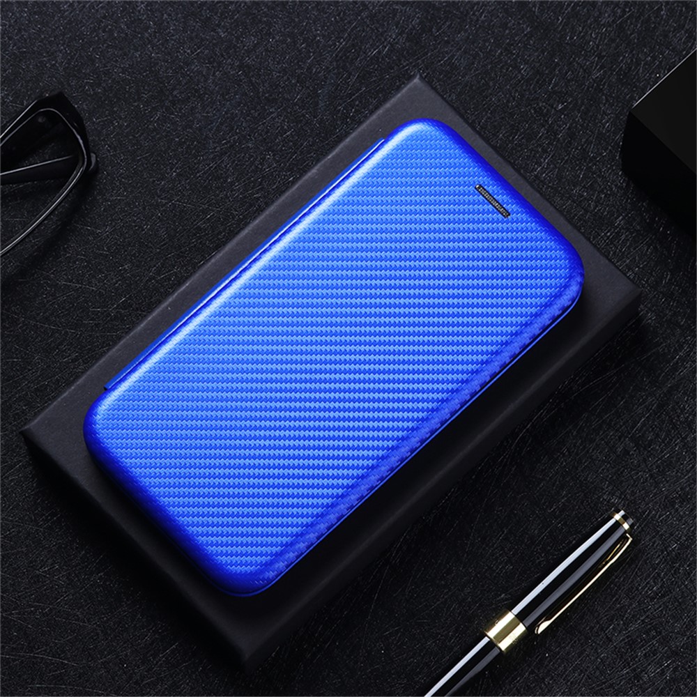 Automatic Absorption Carbon Fiber Texture Leather Stand Case with Card Slot and Ring Strap for Samsung Galaxy A03s - Blue-2