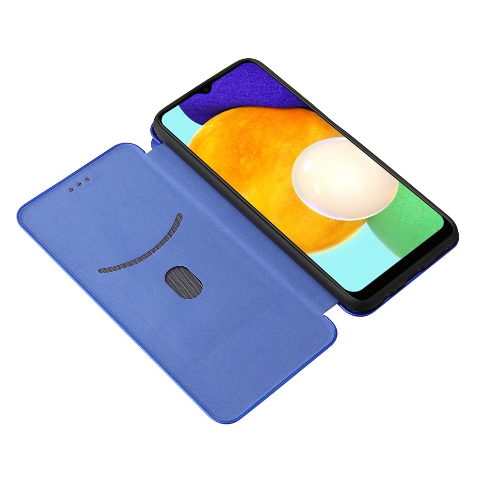 Automatic Absorption Carbon Fiber Texture Leather Stand Case with Card Slot and Ring Strap for Samsung Galaxy A03s - Blue-5