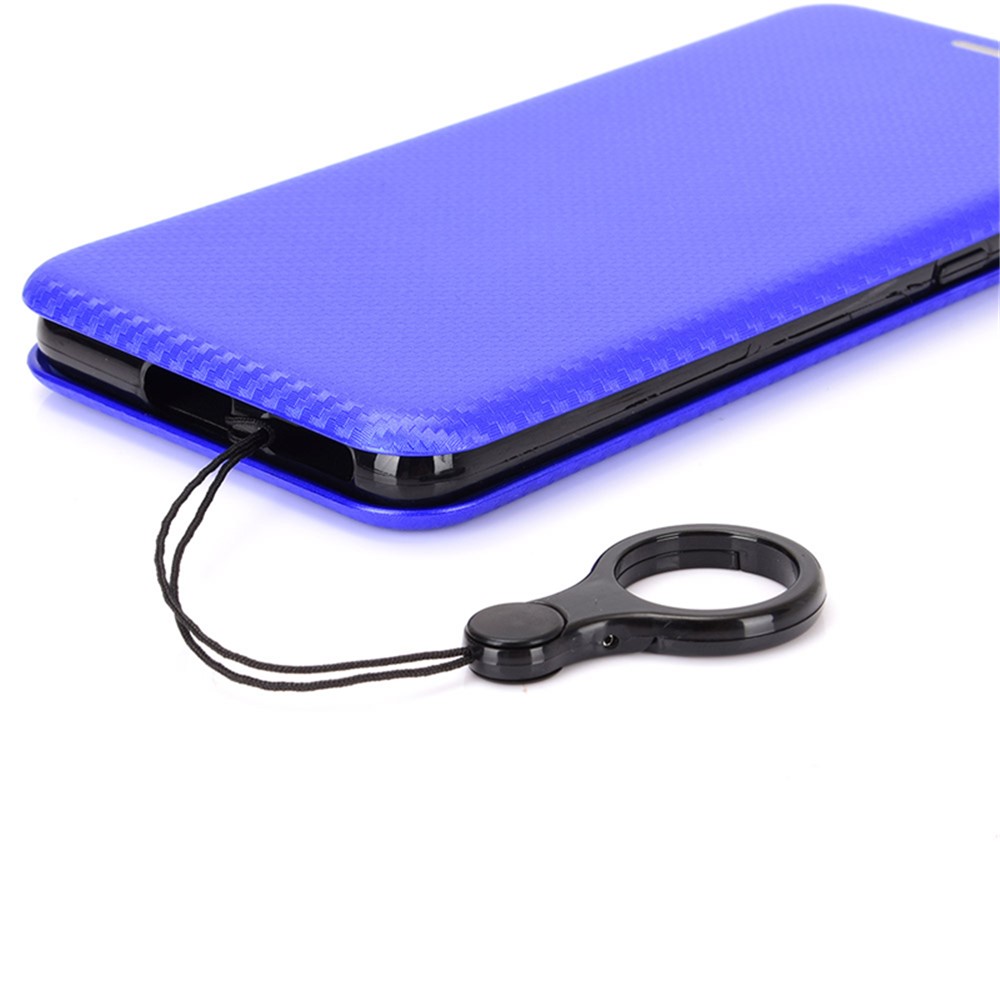 Automatic Absorption Carbon Fiber Texture Leather Stand Case with Card Slot and Ring Strap for Samsung Galaxy A03s - Blue-8