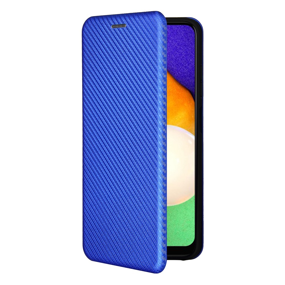 Automatic Absorption Carbon Fiber Texture Leather Stand Case with Card Slot and Ring Strap for Samsung Galaxy A03s - Blue-9