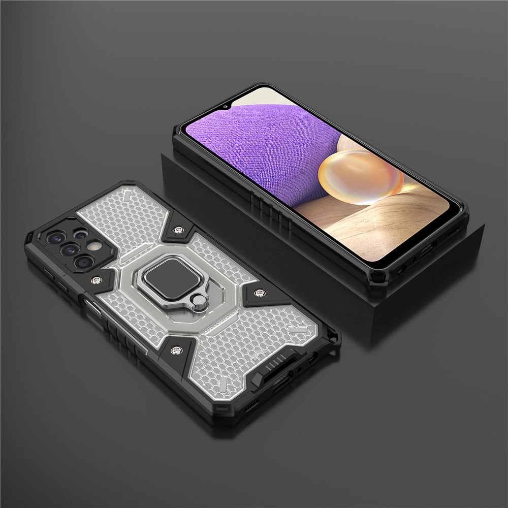 PC+TPU Hybrid Case Full Protection Magnetic Ring Kickstand Cover for Samsung Galaxy A32 5G - Grey-11
