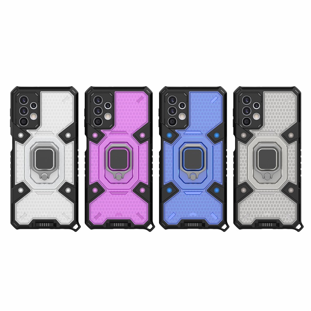 PC+TPU Hybrid Case Full Protection Magnetic Ring Kickstand Cover for Samsung Galaxy A32 5G - Grey-12