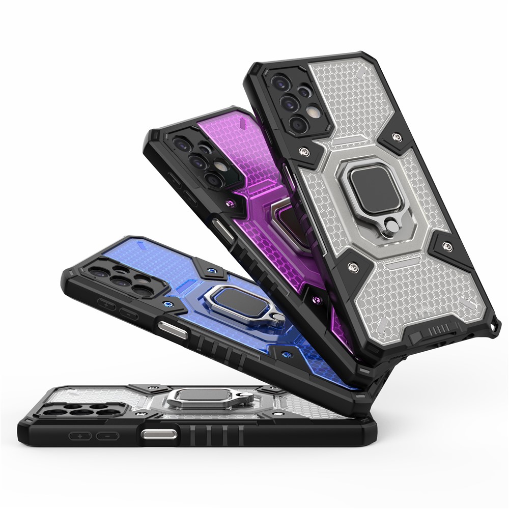 PC+TPU Hybrid Case Full Protection Magnetic Ring Kickstand Cover for Samsung Galaxy A32 5G - Grey-13