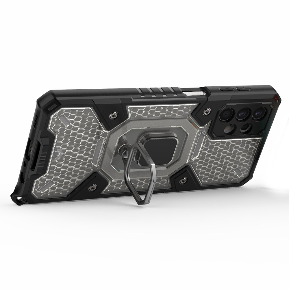PC+TPU Hybrid Case Full Protection Magnetic Ring Kickstand Cover for Samsung Galaxy A32 5G - Grey-3