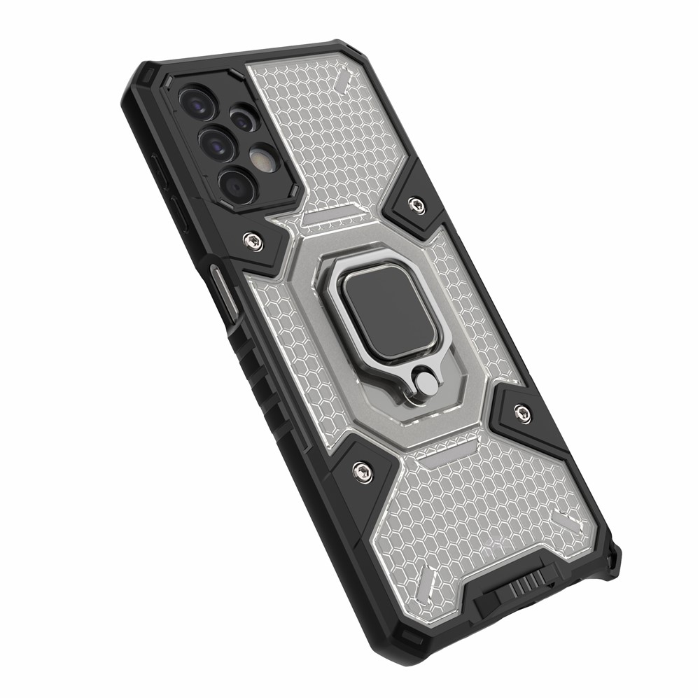 PC+TPU Hybrid Case Full Protection Magnetic Ring Kickstand Cover for Samsung Galaxy A32 5G - Grey-5