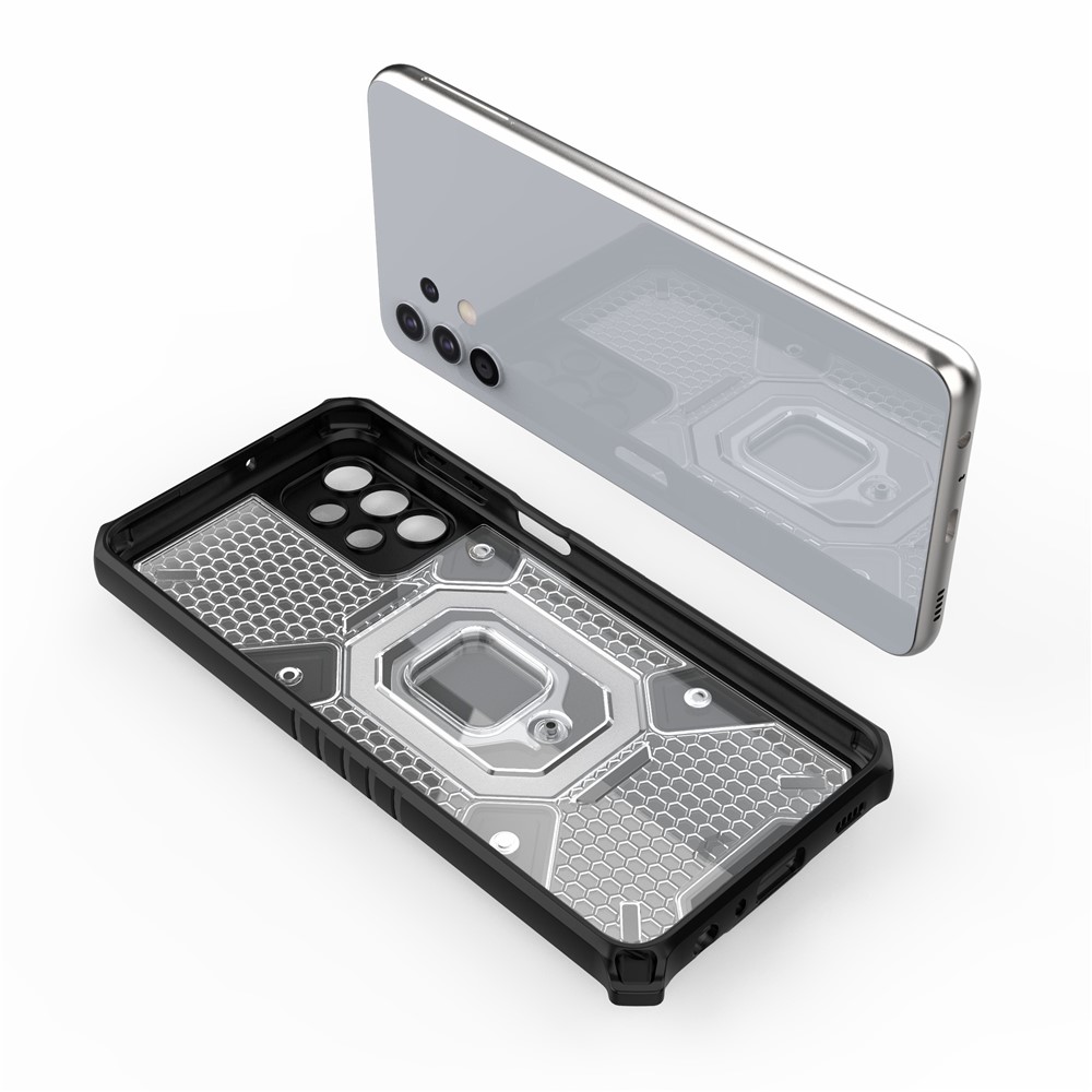 PC+TPU Hybrid Case Full Protection Magnetic Ring Kickstand Cover for Samsung Galaxy A32 5G - Grey-6