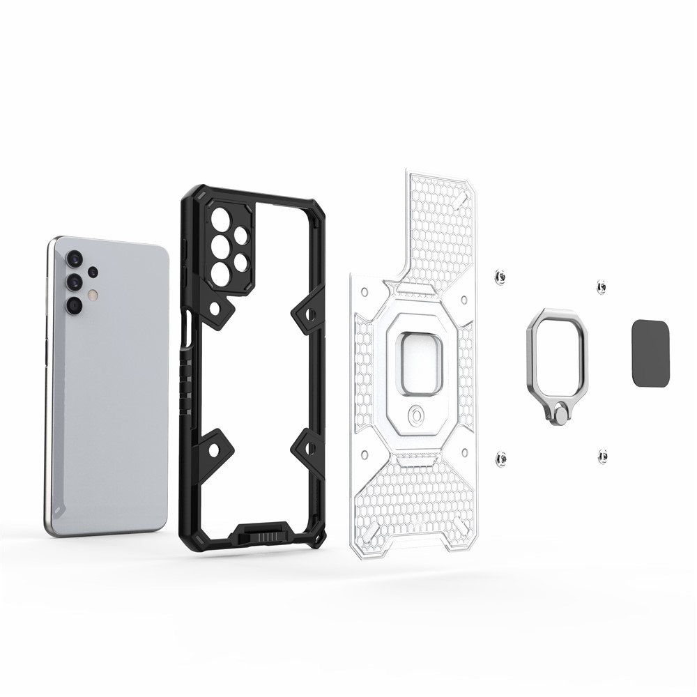PC+TPU Hybrid Case Full Protection Magnetic Ring Kickstand Cover for Samsung Galaxy A32 5G - Grey-8
