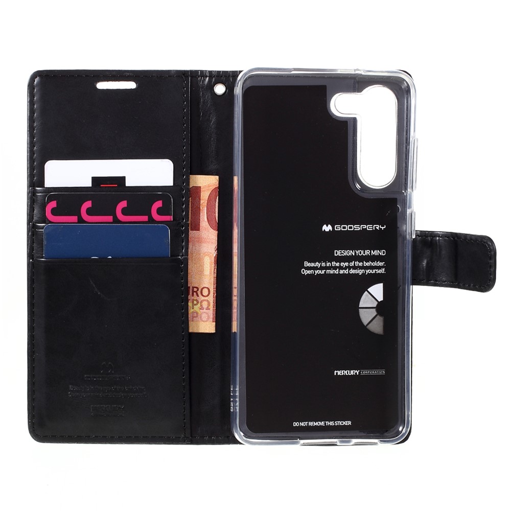 MERCURY GOOSPERY Blue Moon Leather Wallet Protective Case with Stand for Samsung Galaxy S21 FE - Black-10